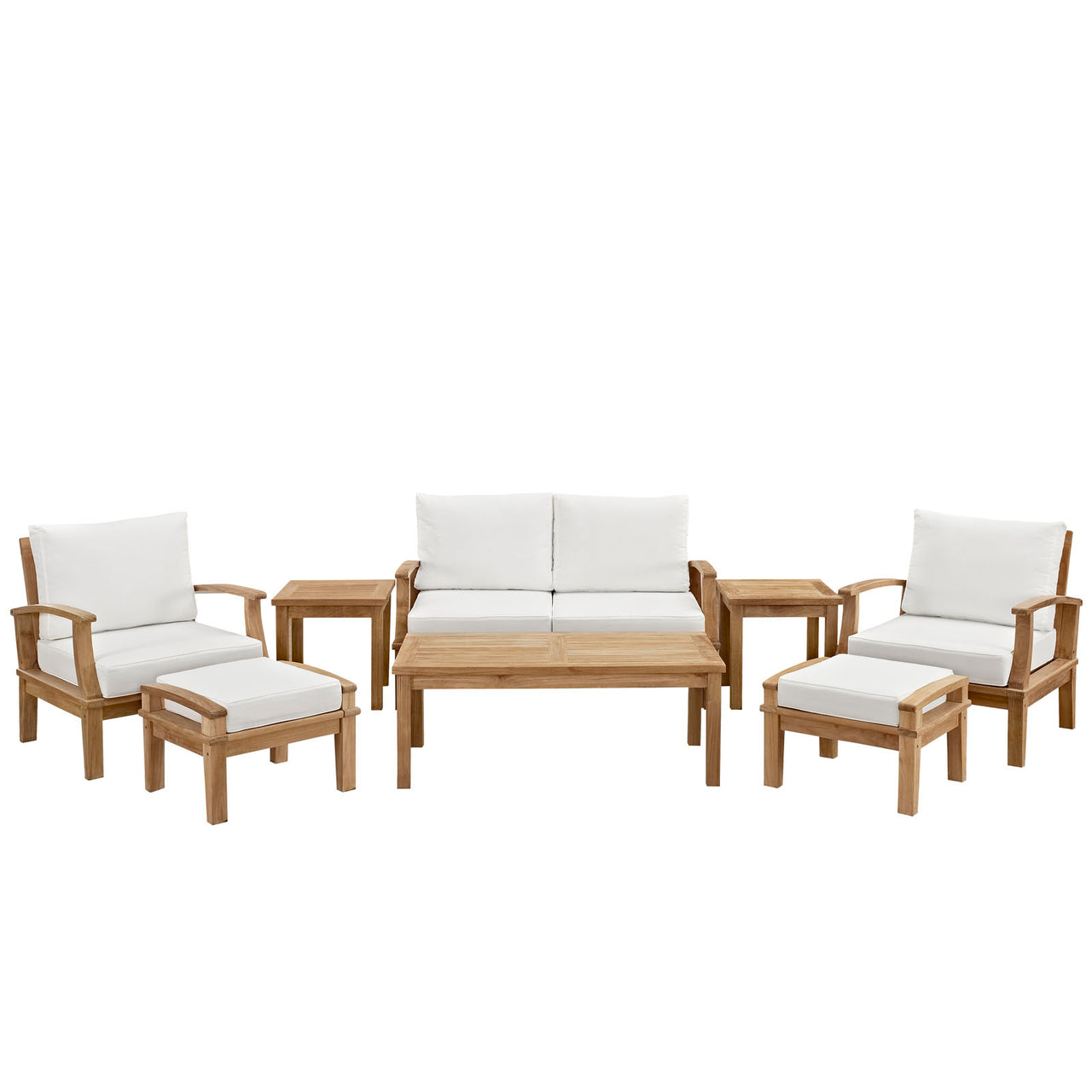Shorehaven 8-Piece Alfresco Lounging Set, Natural Wood & White