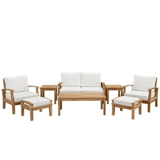Shorehaven 8-Piece Alfresco Lounging Set, Natural Wood & White
