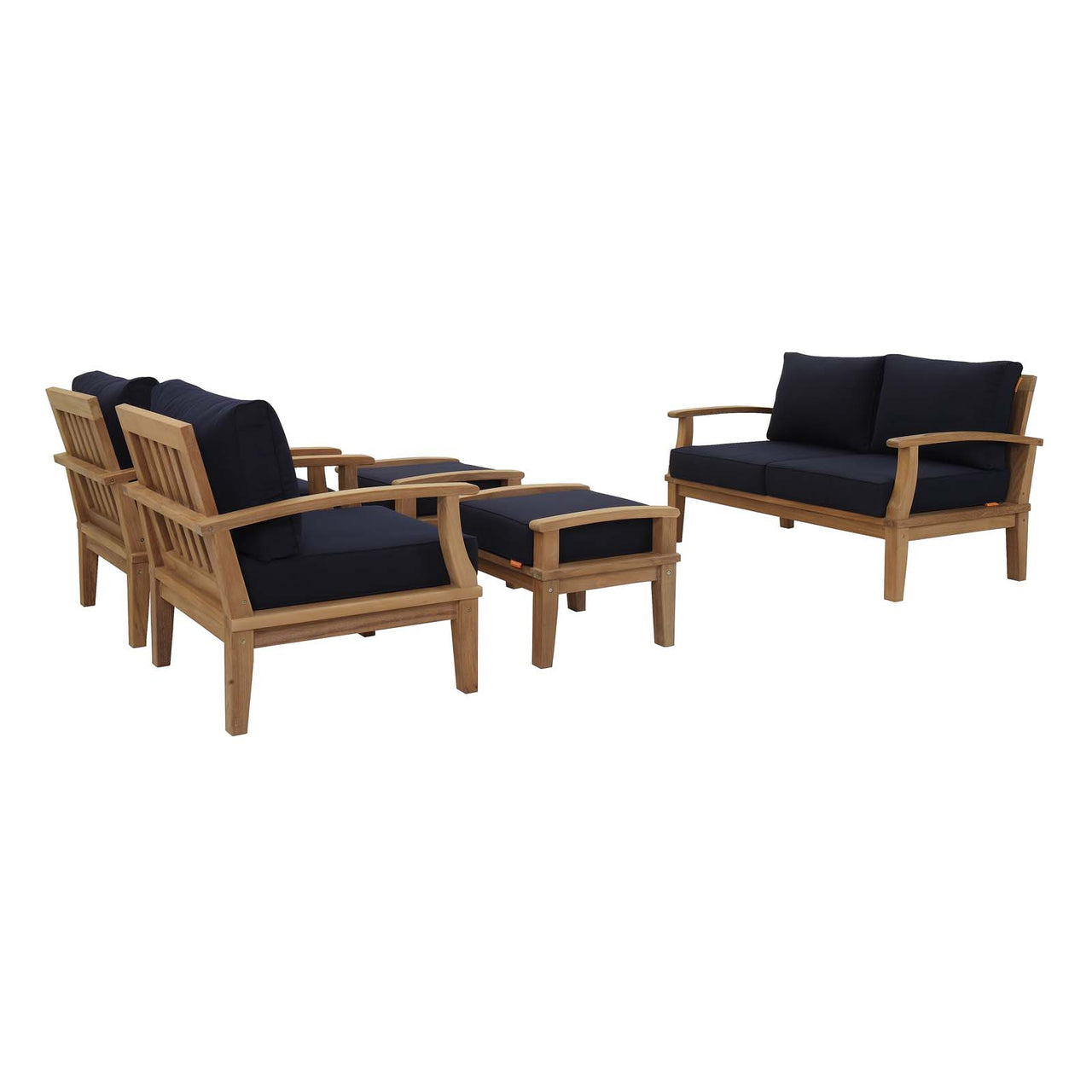Shorehaven 5-Piece Alfresco Lounging Set, Natural Wood & Navy