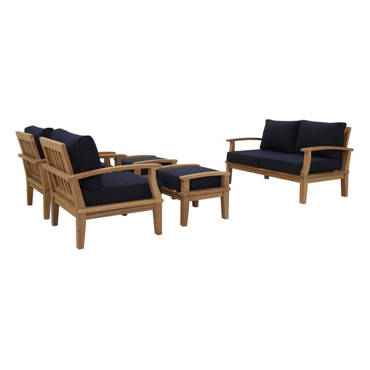 Shorehaven 5-Piece Alfresco Lounging Set, Natural Wood & Navy
