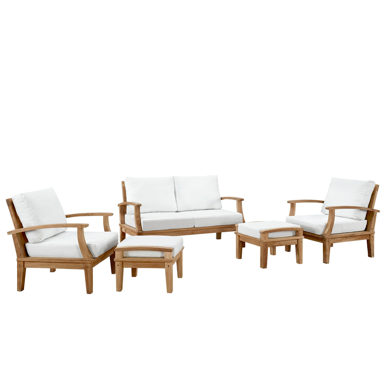 Shorehaven 5-Piece Alfresco Lounging Set, Natural Wood & White
