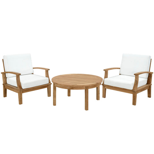 Shorehaven 3-Piece Alfresco Lounging Set, Natural Wood & White