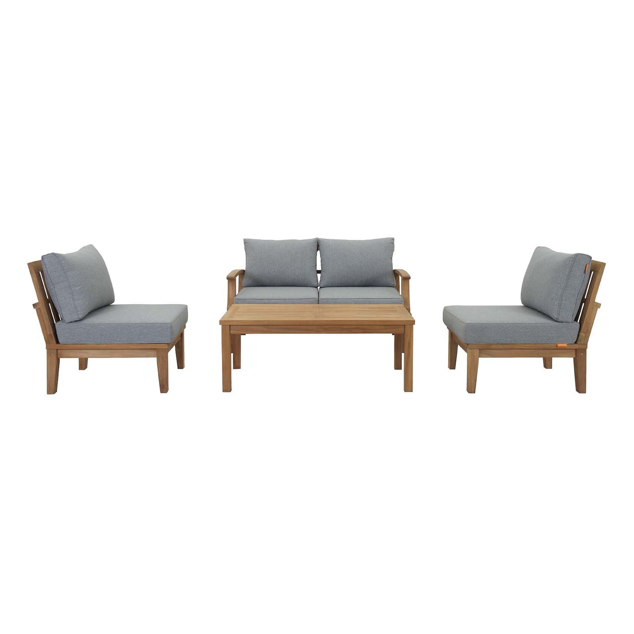 Marina 5 Piece Outdoor Patio Teak Set, Natural Wood & Gray