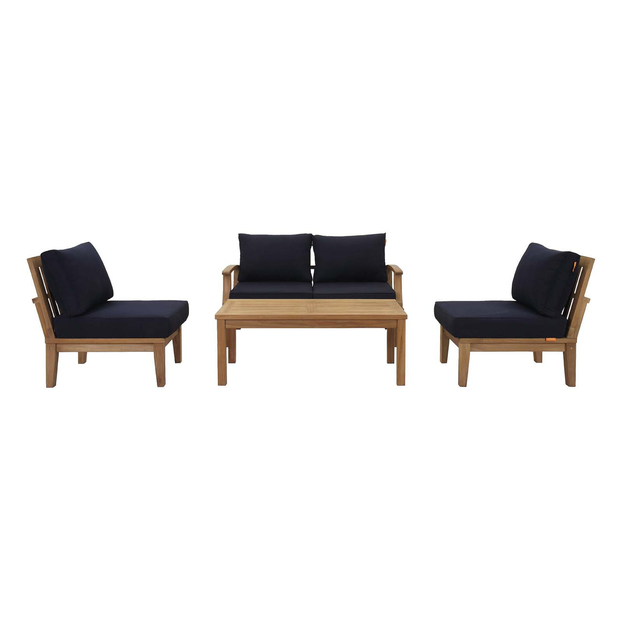 Marina 5 Piece Outdoor Patio Teak Set, Natural Wood & Navy