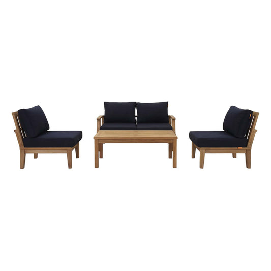 Shorehaven 5-Piece Alfresco Lounging Set, Natural Wood & Navy