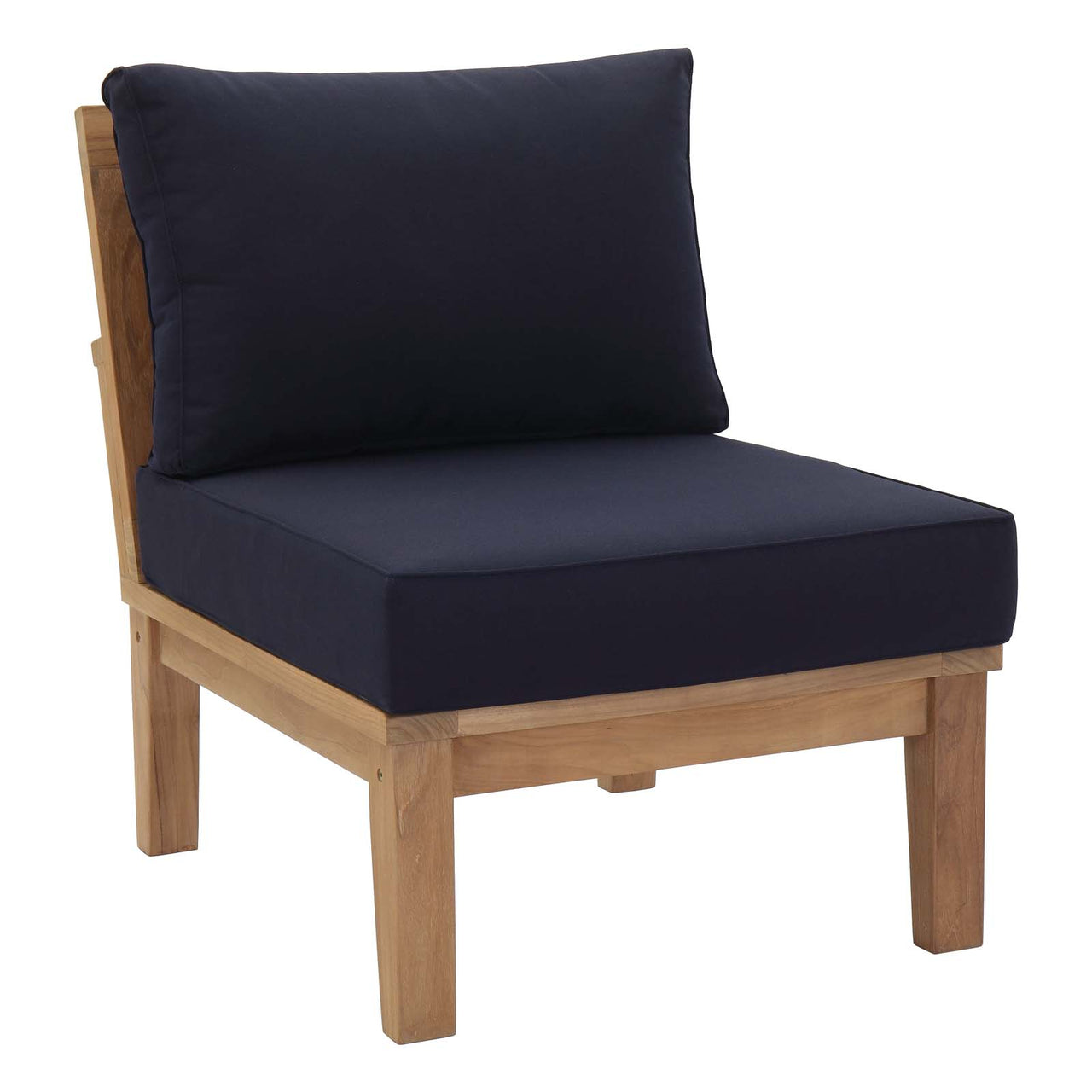 Marina 5 Piece Outdoor Patio Teak Set, Natural Wood & Navy