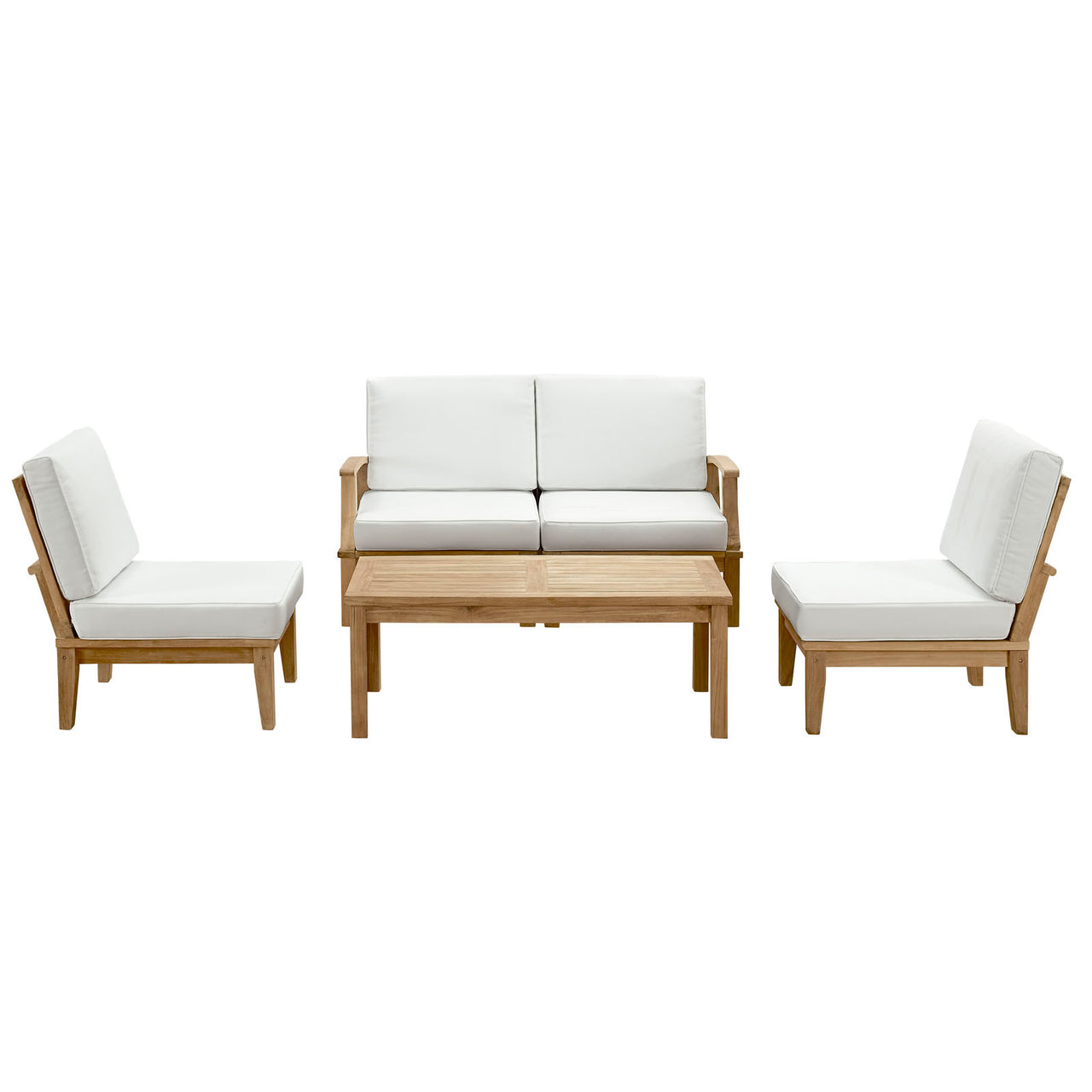 Marina 5 Piece Outdoor Patio Teak Set, Natural Wood & White