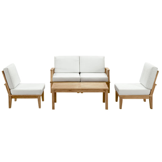 Shorehaven 5-Piece Alfresco Lounging Set, Natural Wood & White