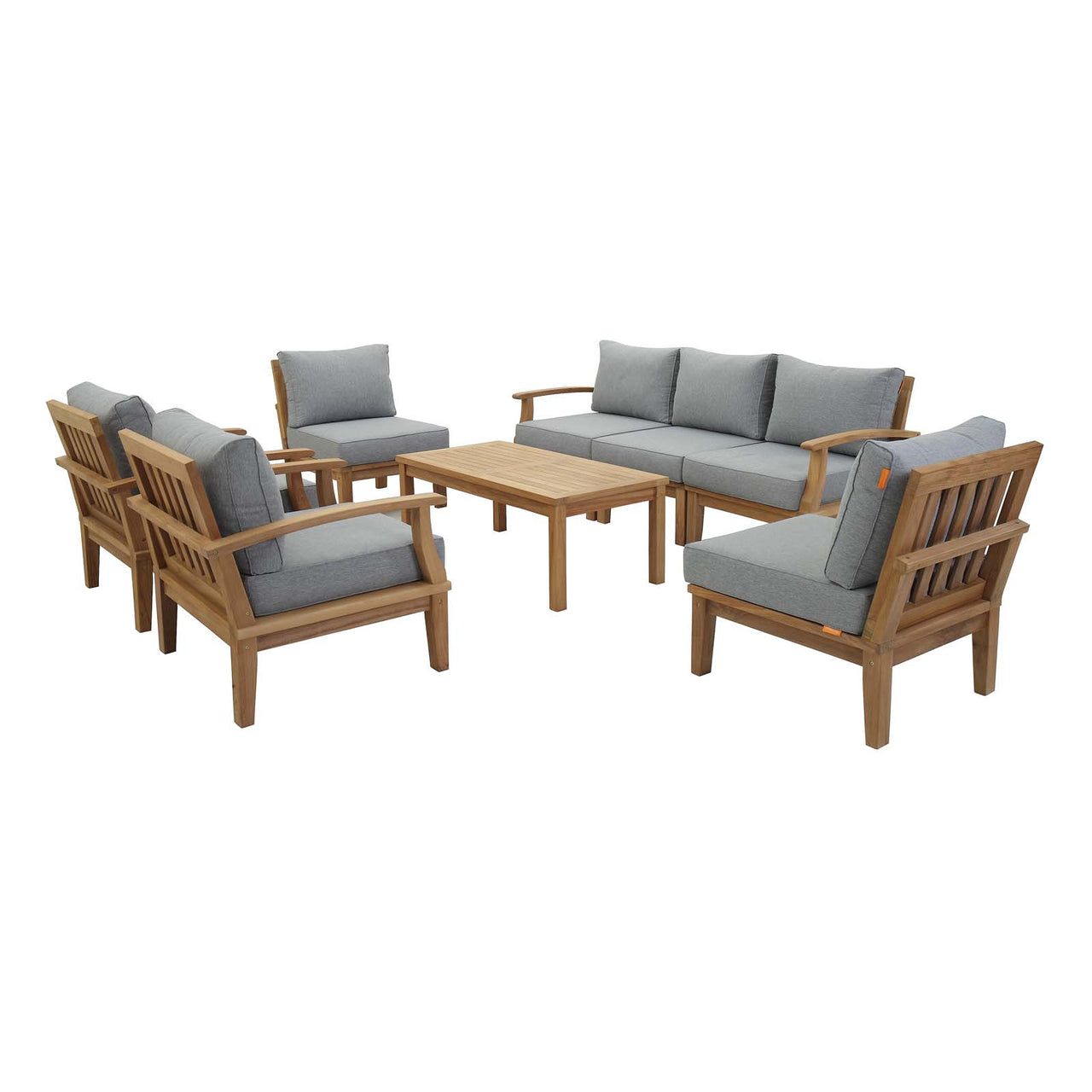 Marina 8 Piece Outdoor Patio Teak Set, Natural Wood & Gray
