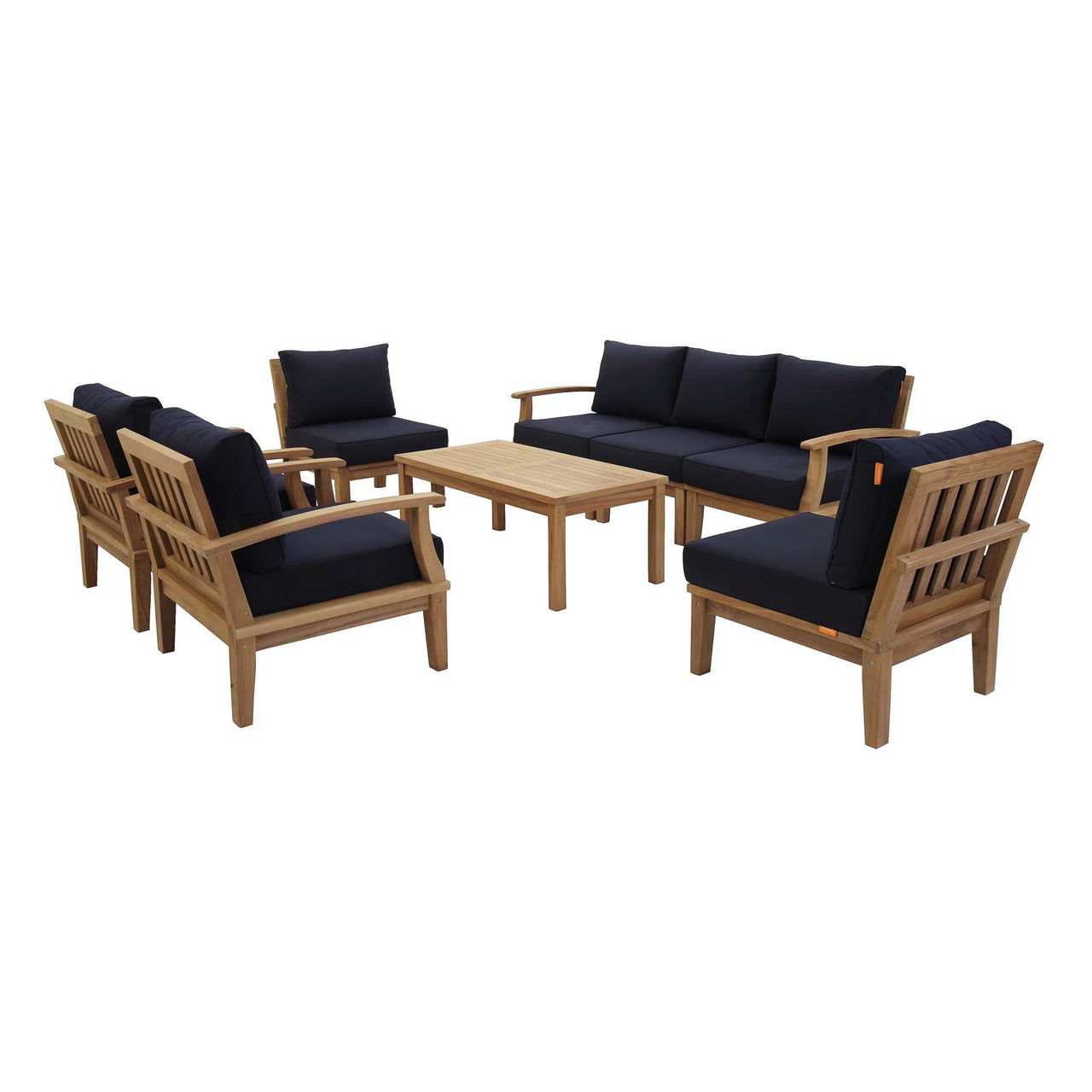 Shorehaven 8-Piece Alfresco Lounging Set, Natural Wood & Navy