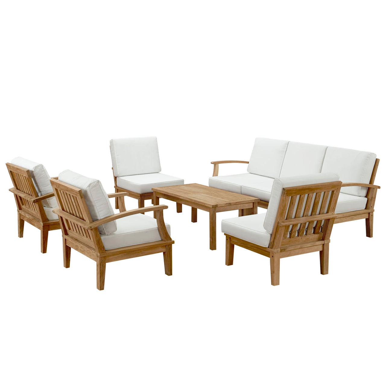 Shorehaven 8-Piece Alfresco Lounging Set, Natural Wood & White