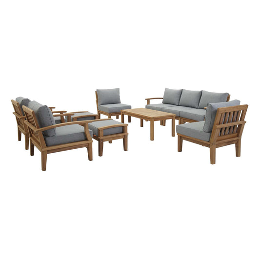 Shorehaven 10-Piece Alfresco Lounging Set, Natural Wood & Gray
