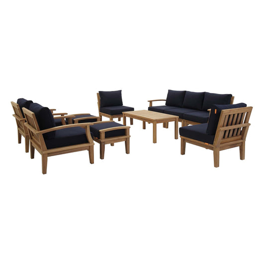 Shorehaven 10-Piece Alfresco Lounging Set, Natural Wood & Navy