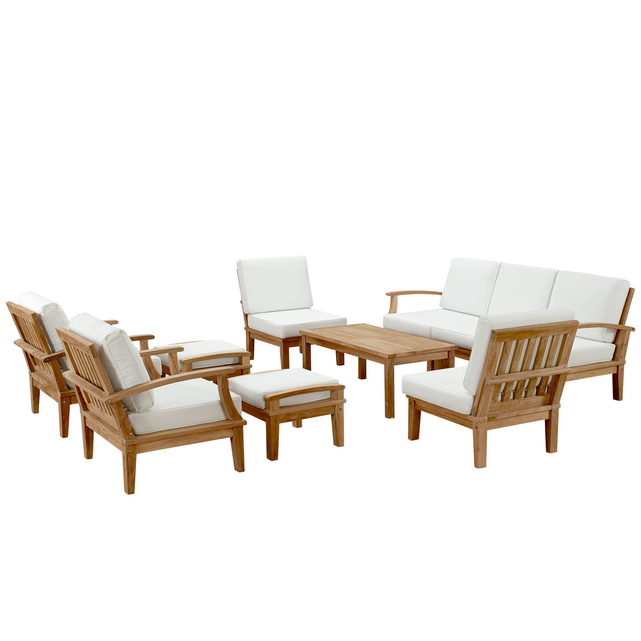 Marina 10 Piece Outdoor Patio Teak Set, Natural Wood & White