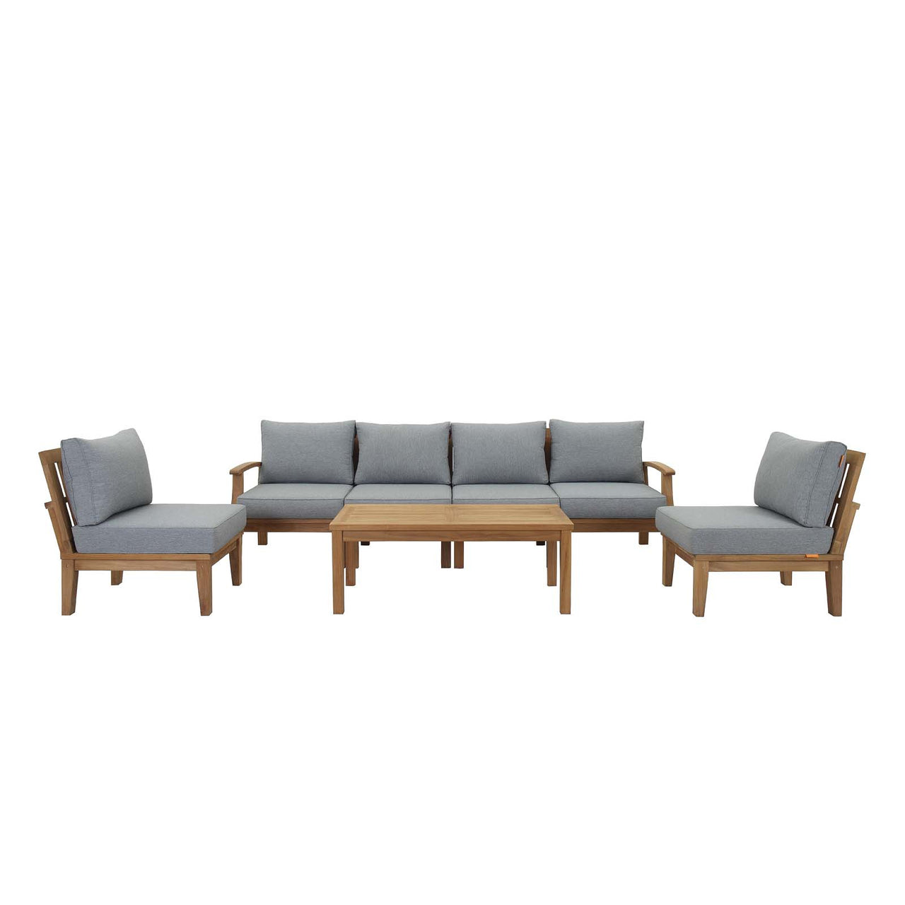 Marina 7 Piece Outdoor Patio Teak Set, Natural Wood & Gray