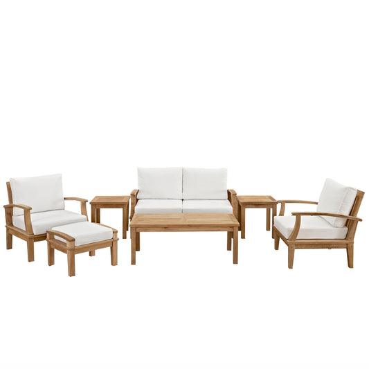 Shorehaven 7-Piece Alfresco Lounging Set, Natural Wood & White