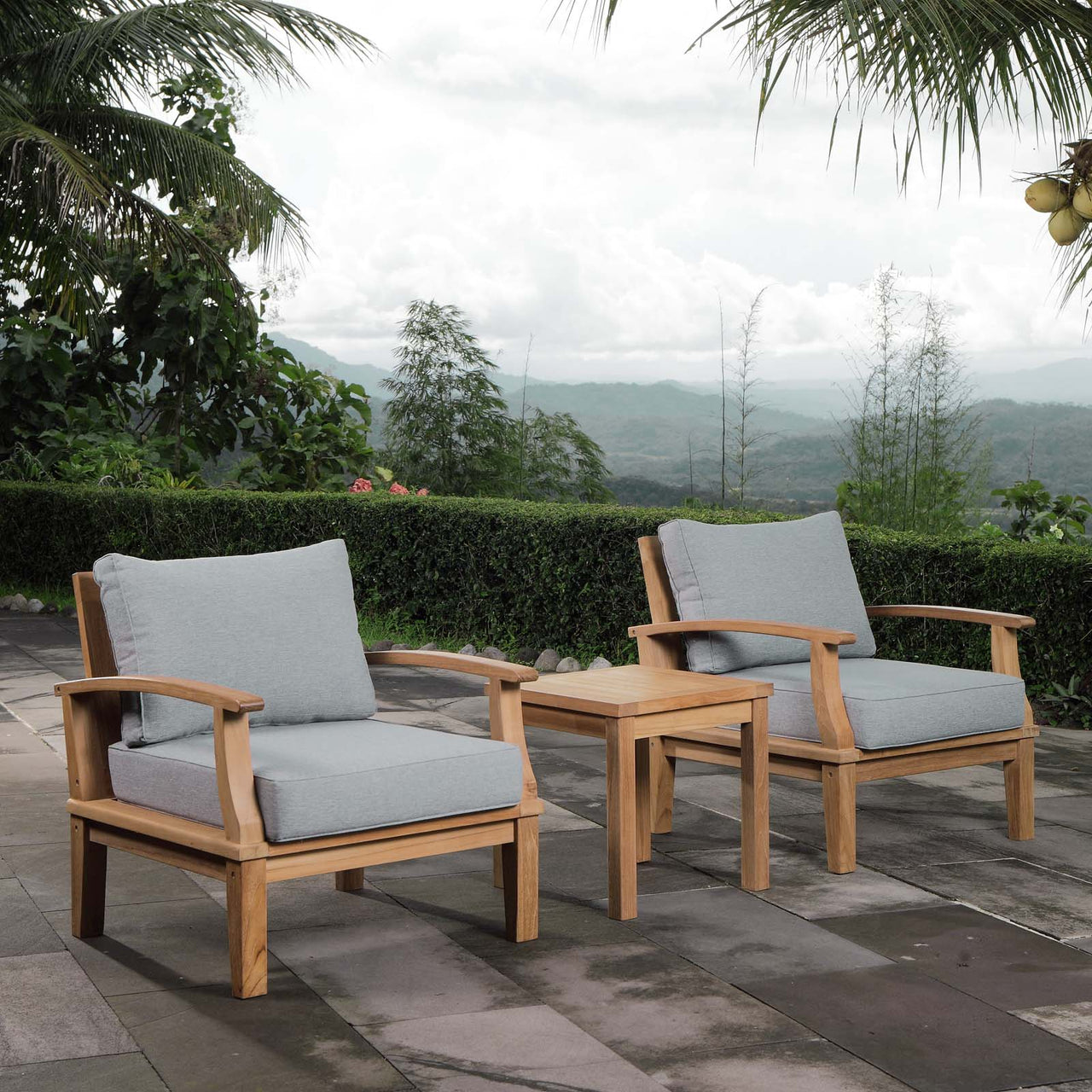 Shorehaven 3-Piece Alfresco Lounging Set, Natural Wood & Gray