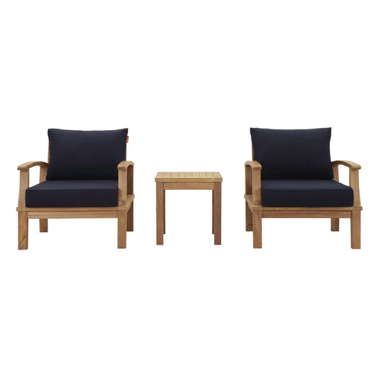 Shorehaven 3-Piece Alfresco Lounging Set, Natural Wood & Navy