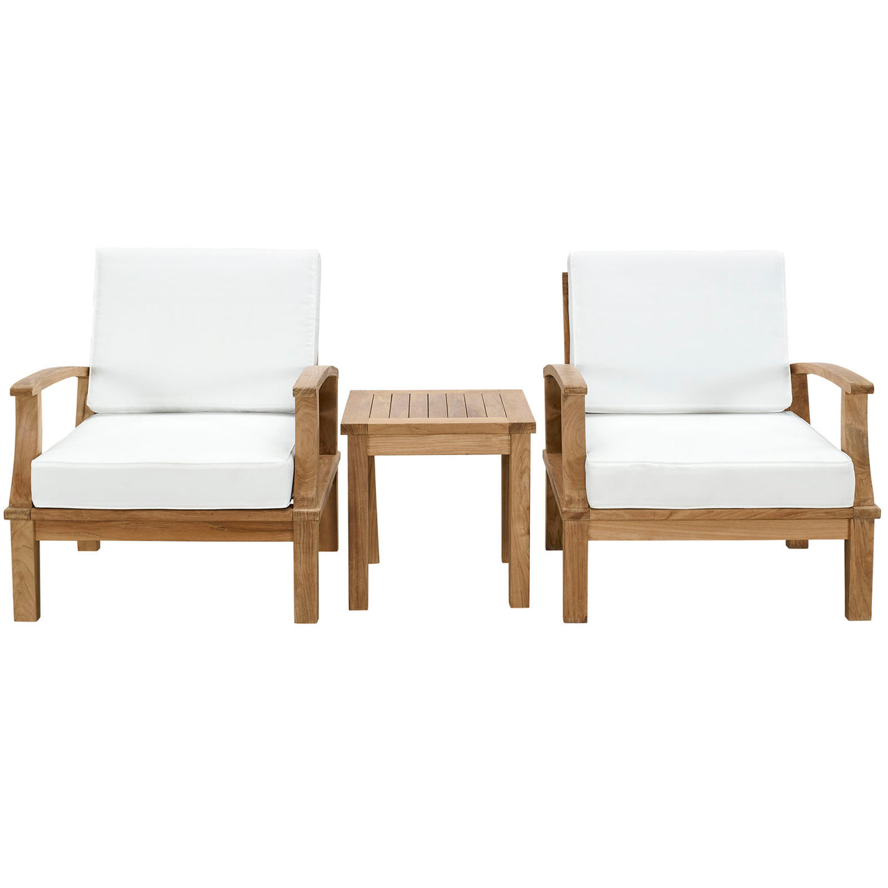 Marina 3 Piece Outdoor Patio Teak Set, Natural Wood & White