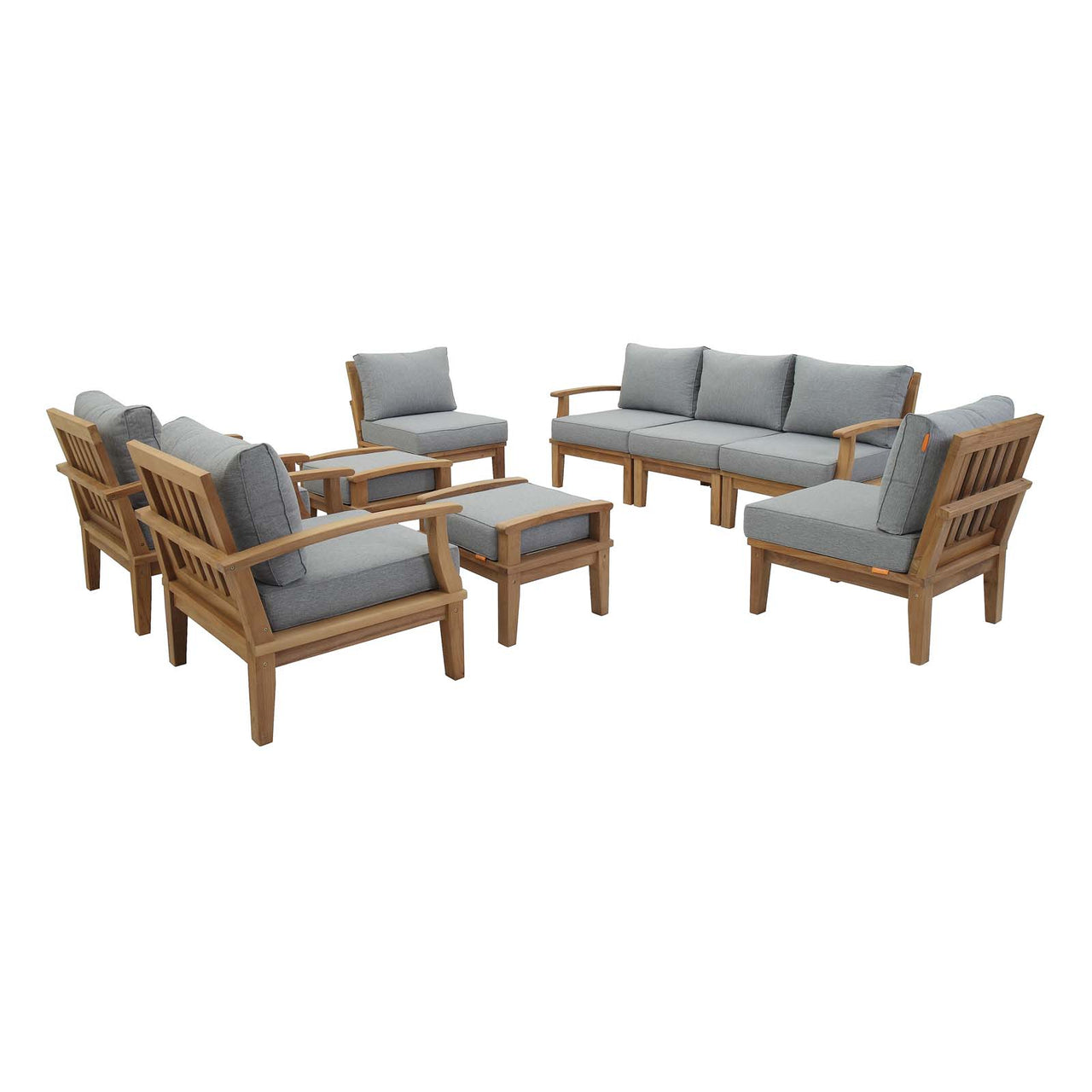 Shorehaven 9-Piece Alfresco Lounging Set, Natural Wood & Gray