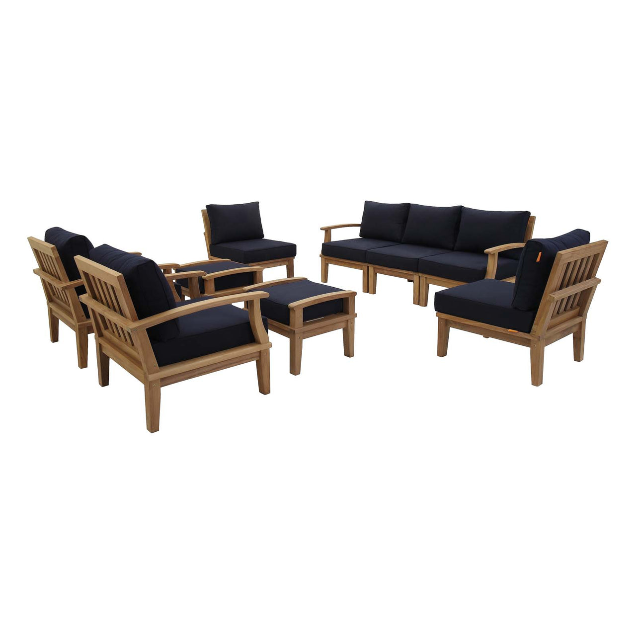 Marina 9 Piece Outdoor Patio Teak Set, Natural Wood & Navy
