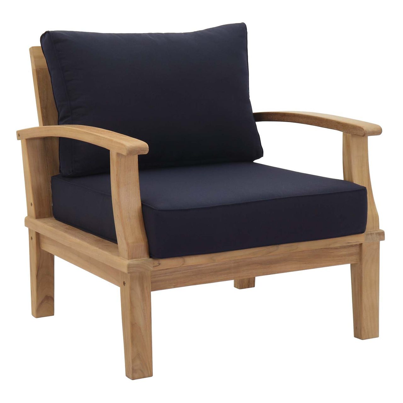 Marina 9 Piece Outdoor Patio Teak Set, Natural Wood & Navy