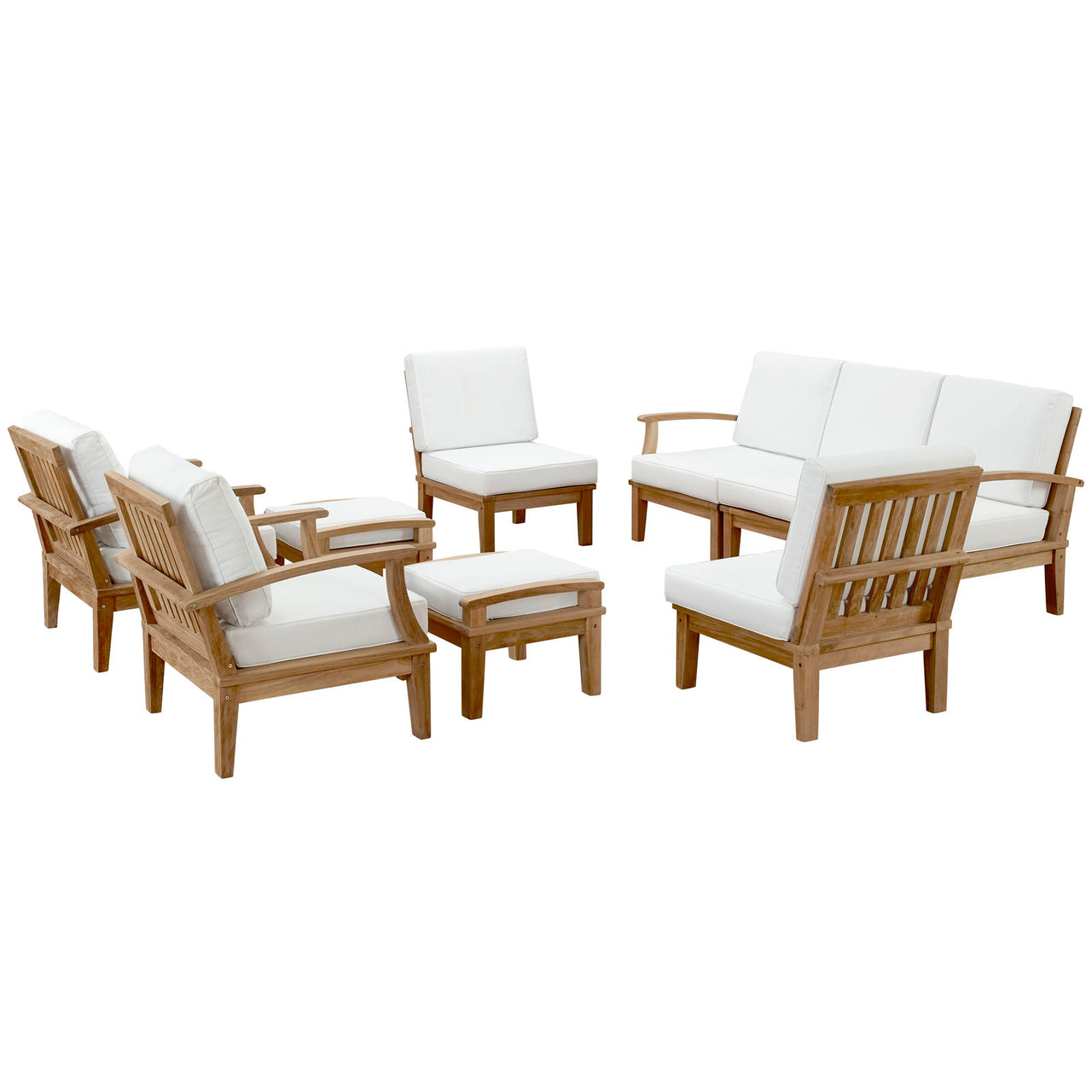 Shorehaven 9-Piece Alfresco Lounging Set, Natural Wood & White