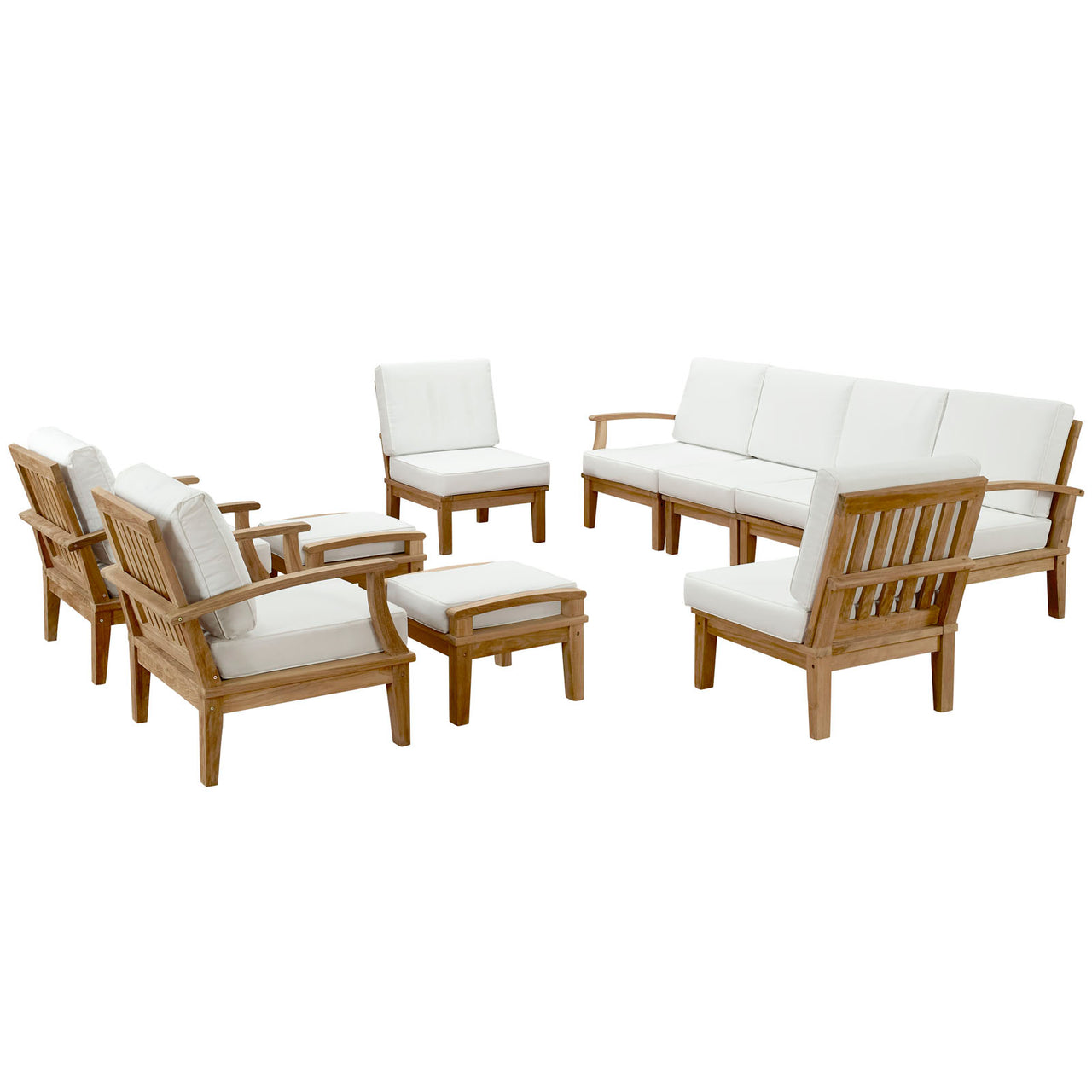 Marina 10 Piece Outdoor Patio Teak Set, Natural Wood & White