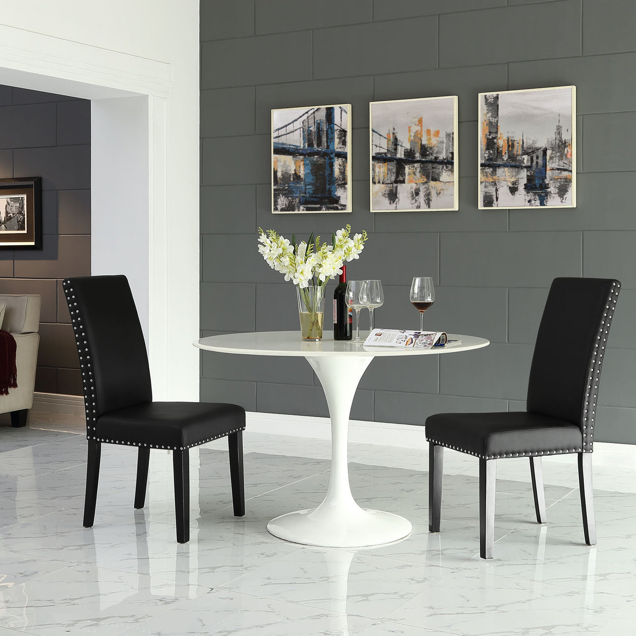 Parcel Dining Faux Leather Side Chair, Black