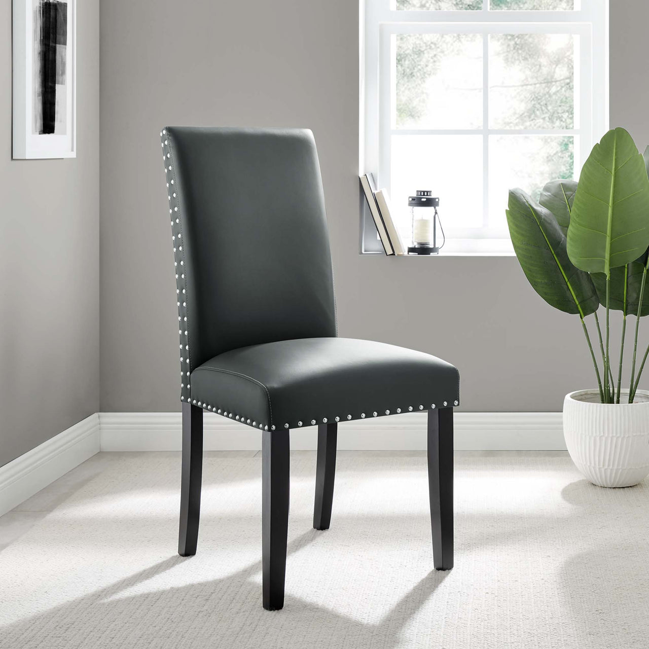 Minimalista Eco-Leather Side Chair, Gray