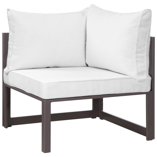 Treasure Alfresco Corner Armchair | Outdoor Modular Sectional Component, Brown & White