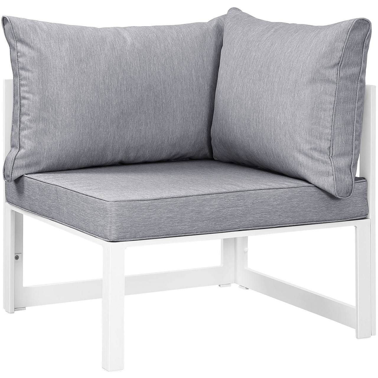 Fortuna Outdoor Patio Corner Armchair | Outdoor Modular Sectional Component, White & Gray