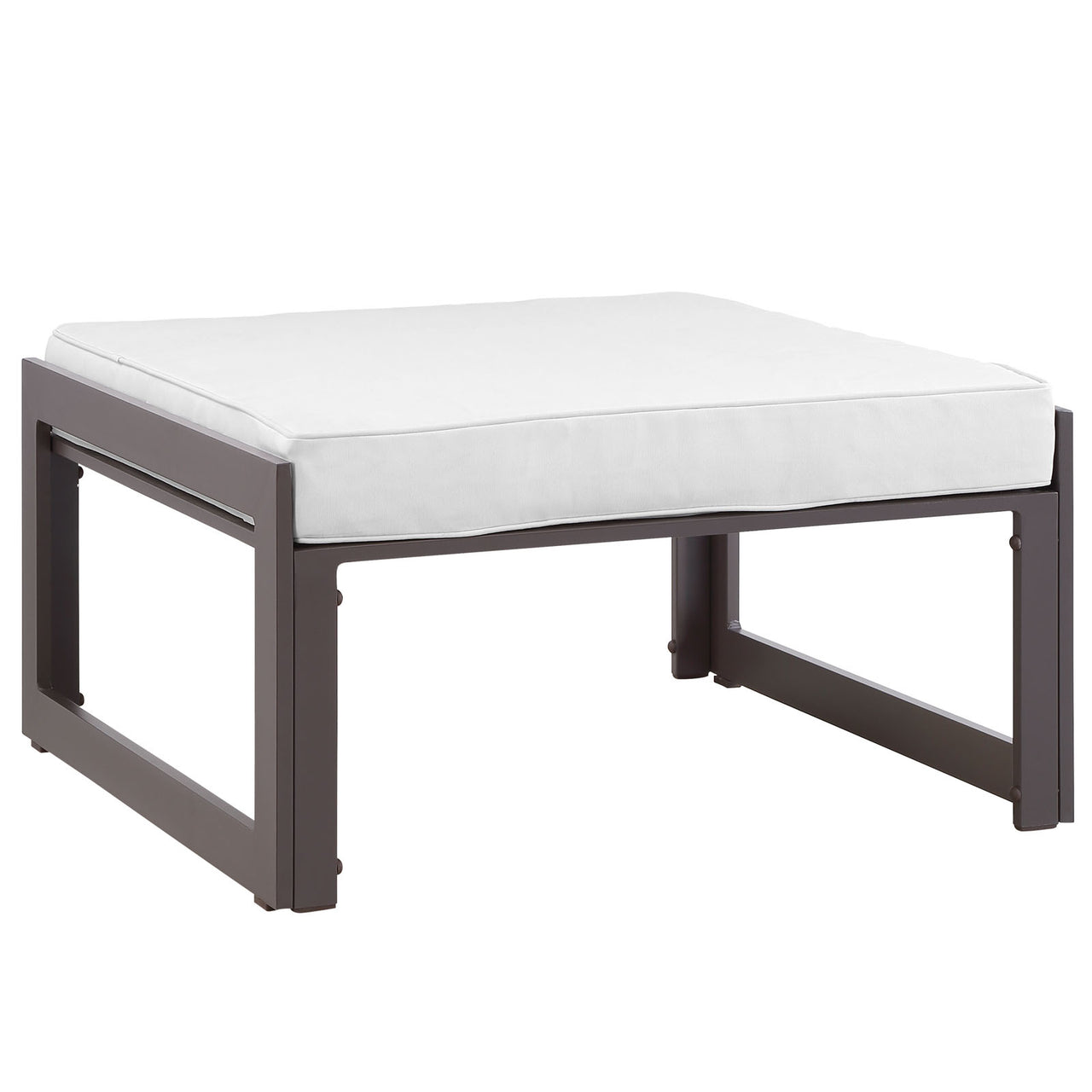 Fortuna Outdoor Patio Ottoman | Outdoor Modular Sectional Component, Brown & White