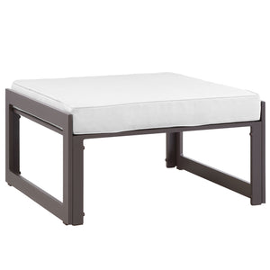 Fortuna Outdoor Patio Ottoman | Outdoor Modular Sectional Component, Brown & White