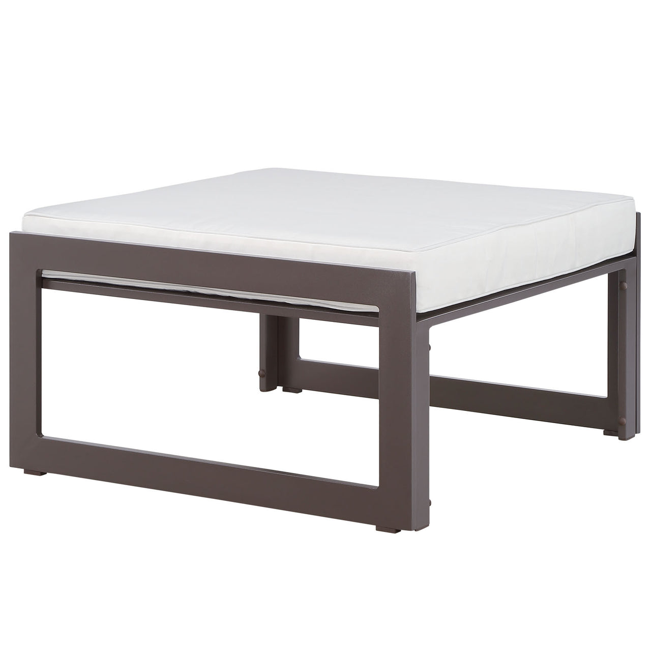 Fortuna Outdoor Patio Ottoman | Outdoor Modular Sectional Component, Brown & White