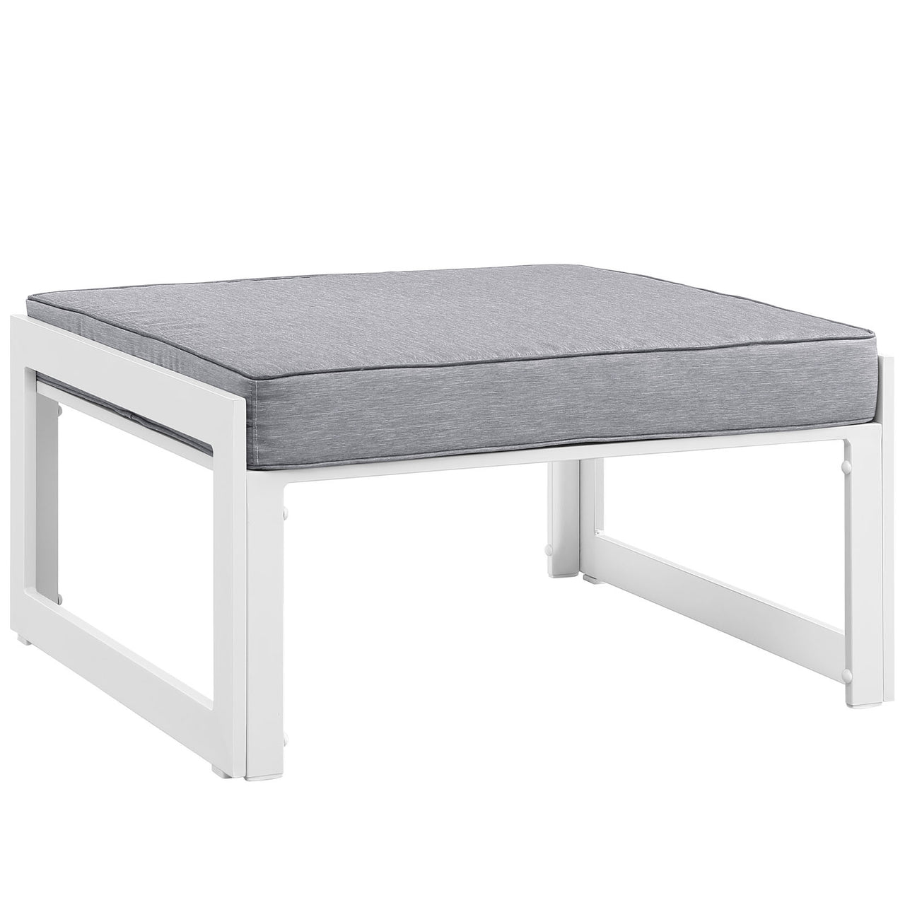 Fortuna Outdoor Patio Ottoman | Outdoor Modular Sectional Component, White & Gray