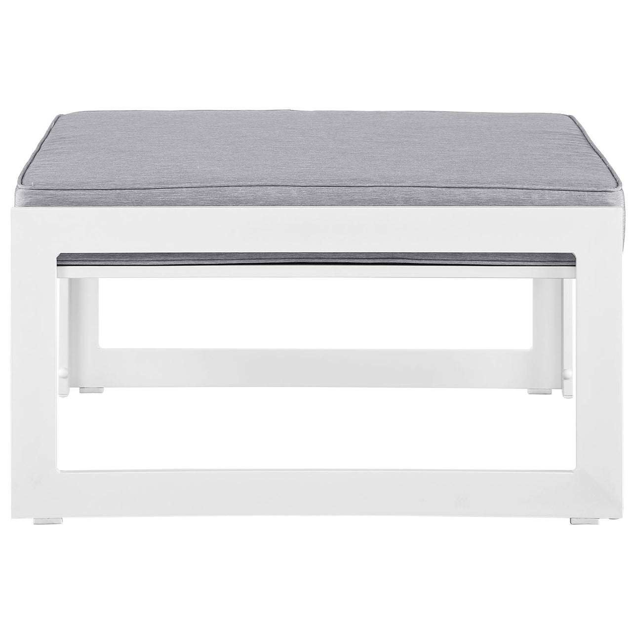Fortuna Outdoor Patio Ottoman | Outdoor Modular Sectional Component, White & Gray