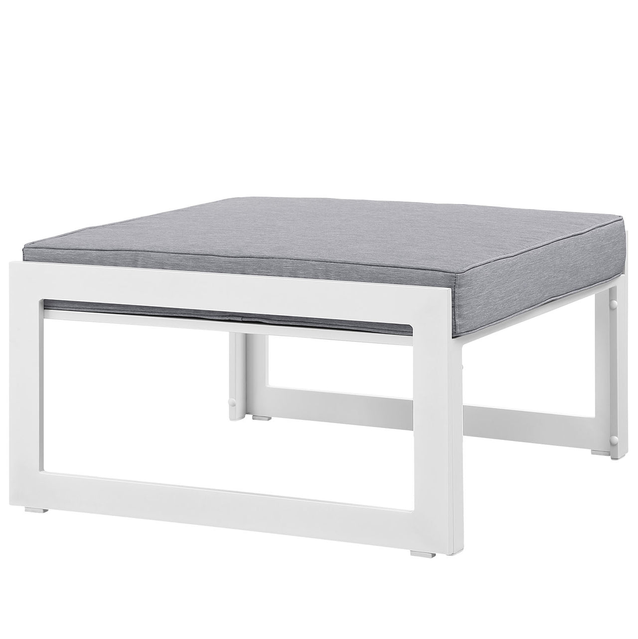 Fortuna Outdoor Patio Ottoman | Outdoor Modular Sectional Component, White & Gray