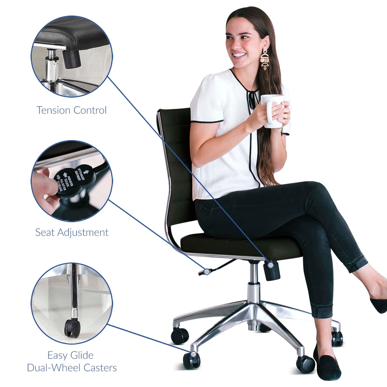 Jive Armless Mid Back Office Chair, Black