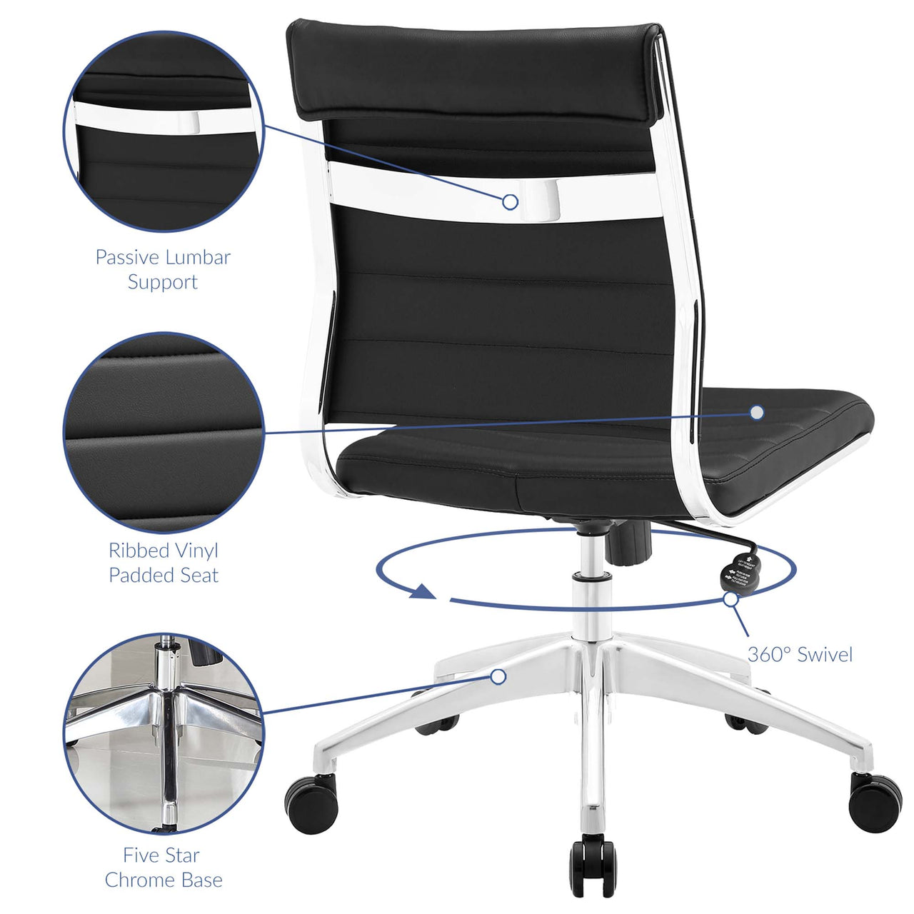 Jive Armless Mid Back Office Chair, Black