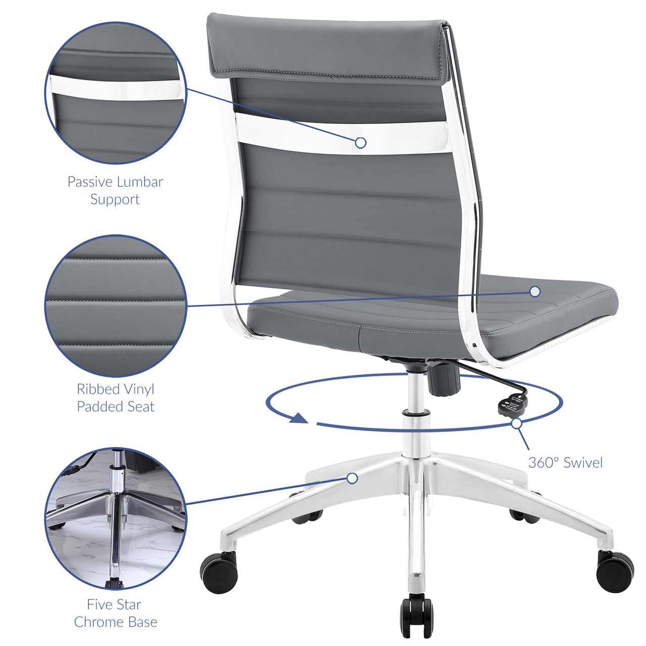 Office Flex Armless Mid Back Office Chair, Gray