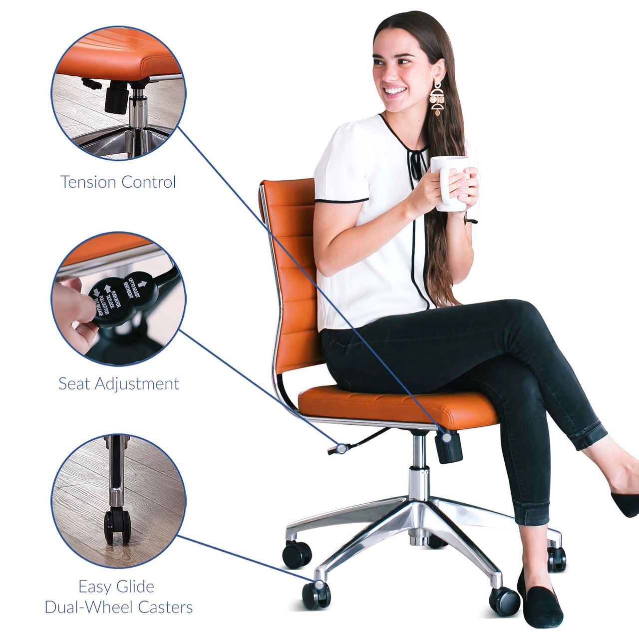 Jive Armless Mid Back Office Chair, Orange