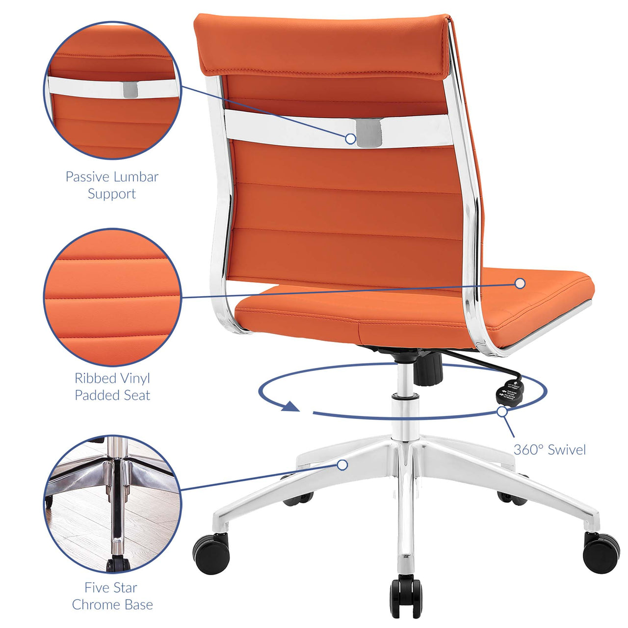 Jive Armless Mid Back Office Chair, Orange