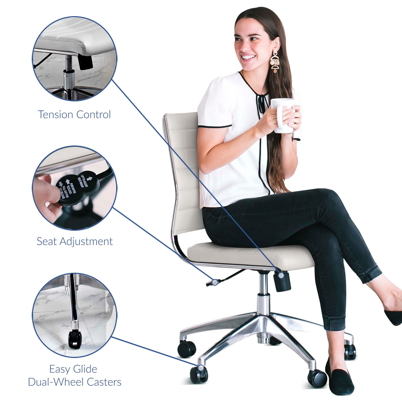 Office Flex Armless Mid Back Office Chair, White