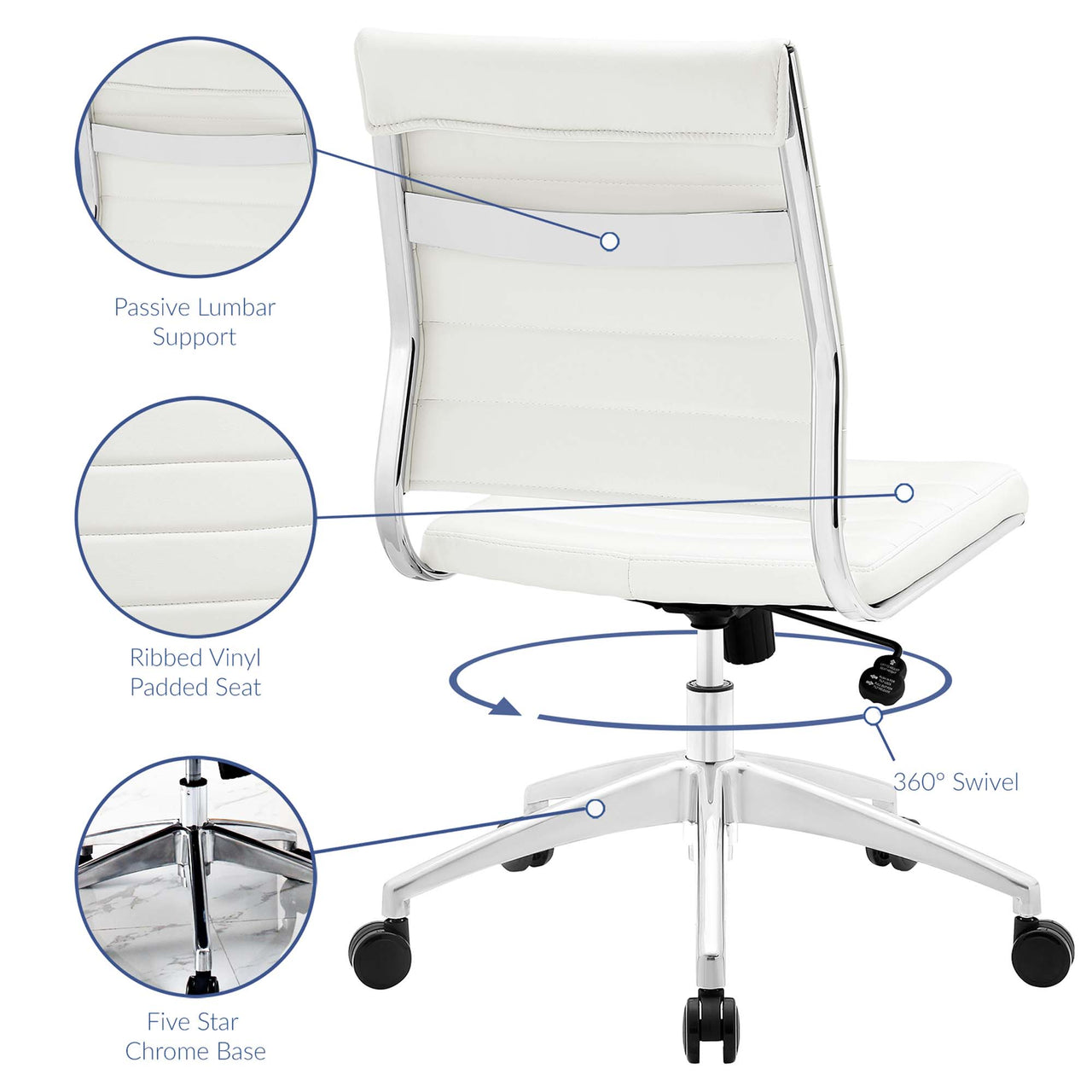 Office Flex Armless Mid Back Office Chair, White