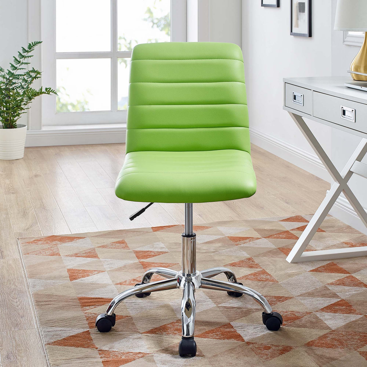 Drift Armless Mid Back Eco-Leather Office Chair, Bright Green