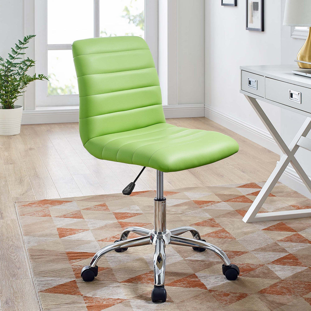 Drift Armless Mid Back Eco-Leather Office Chair, Bright Green