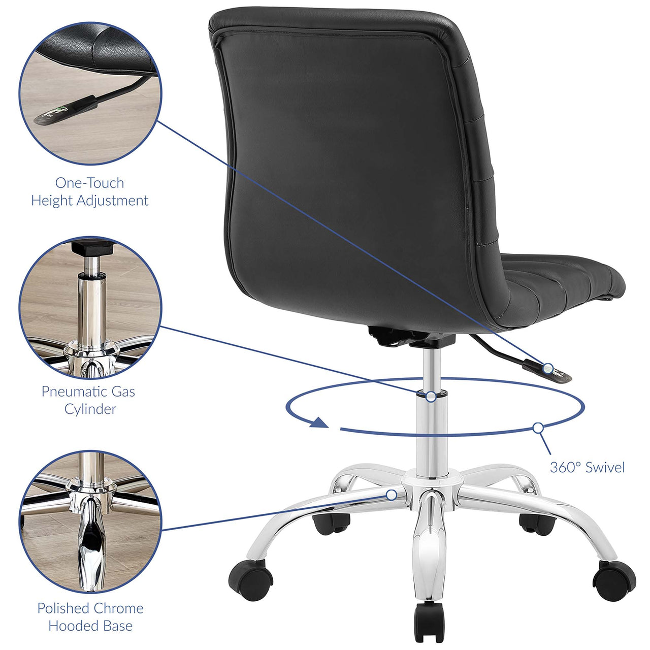 Drift Armless Mid Back Eco-Leather Office Chair, Black