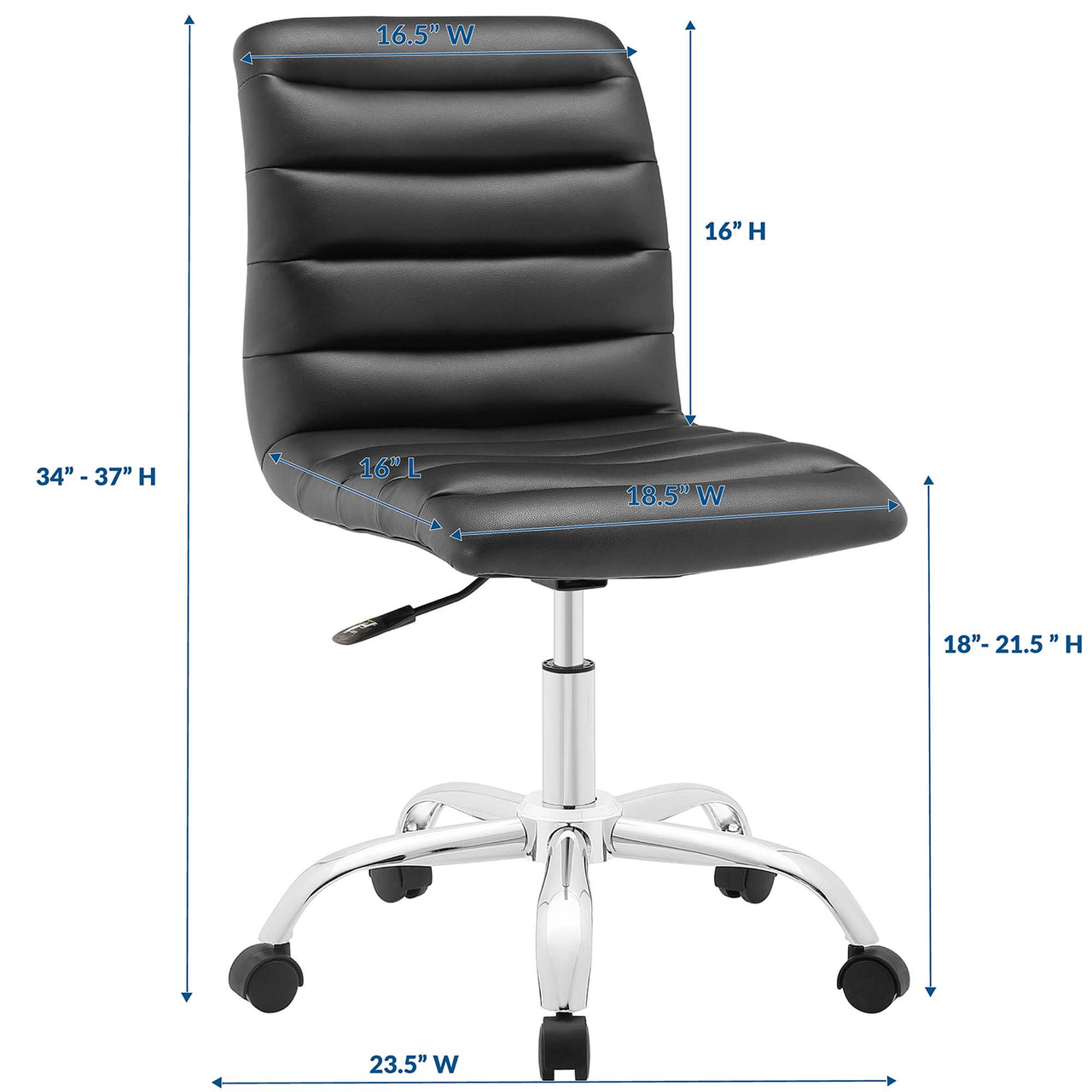 Drift Armless Mid Back Eco-Leather Office Chair, Black