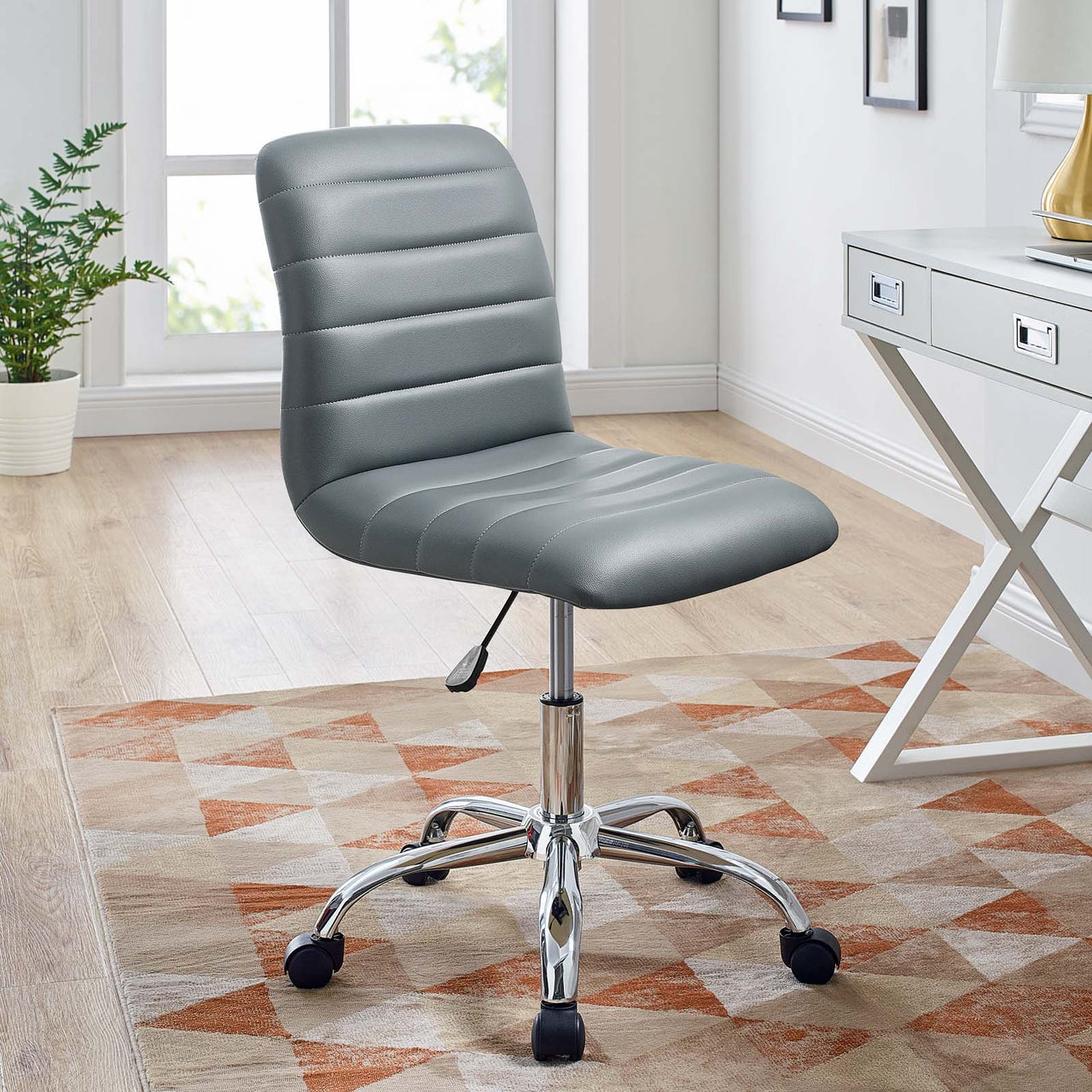 Drift Armless Mid Back Eco-Leather Office Chair, Gray